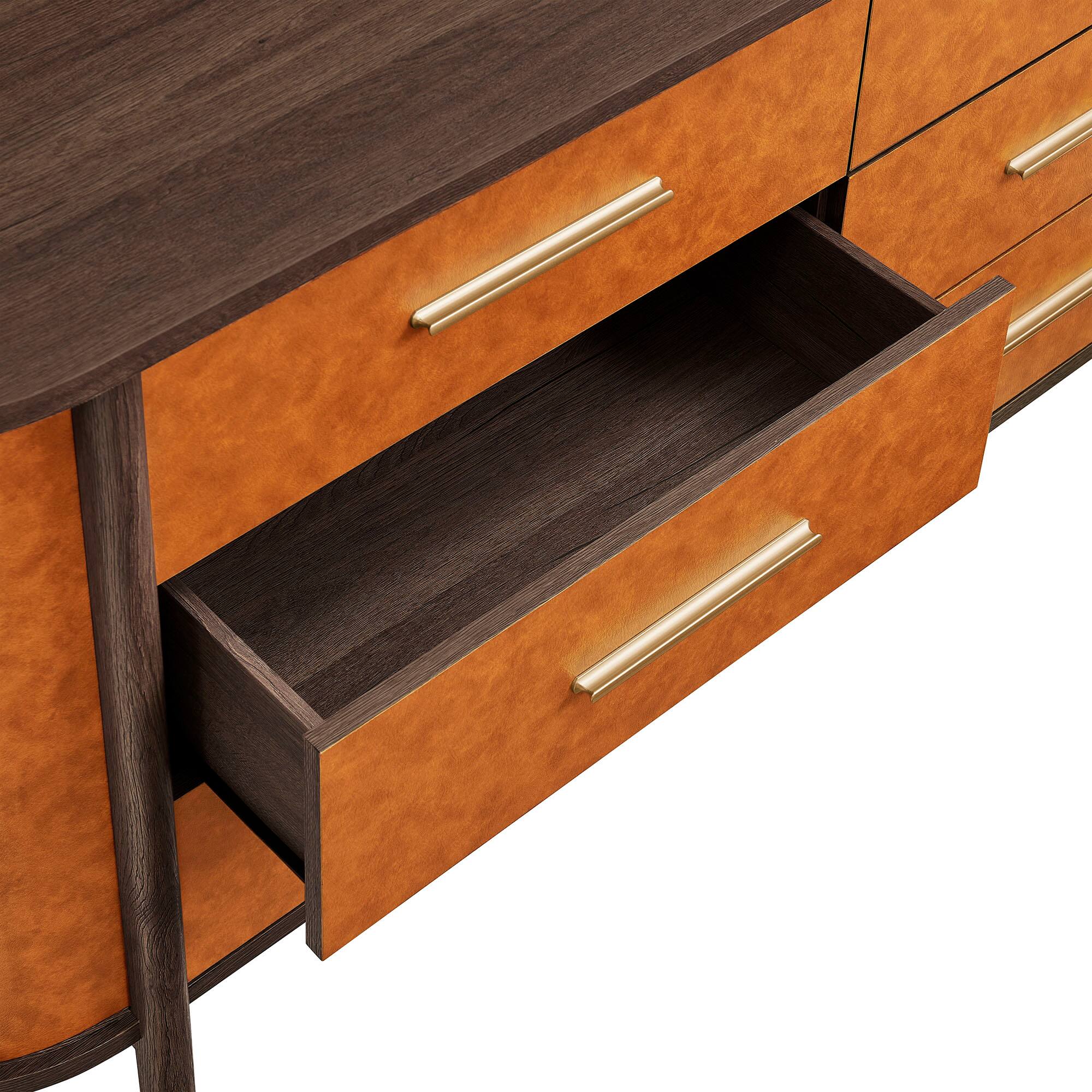 Alt View 5. Modway - Coralie Curved 6-Drawer Vegan Leather Oval Dresser by Modway - Walnut Tan.