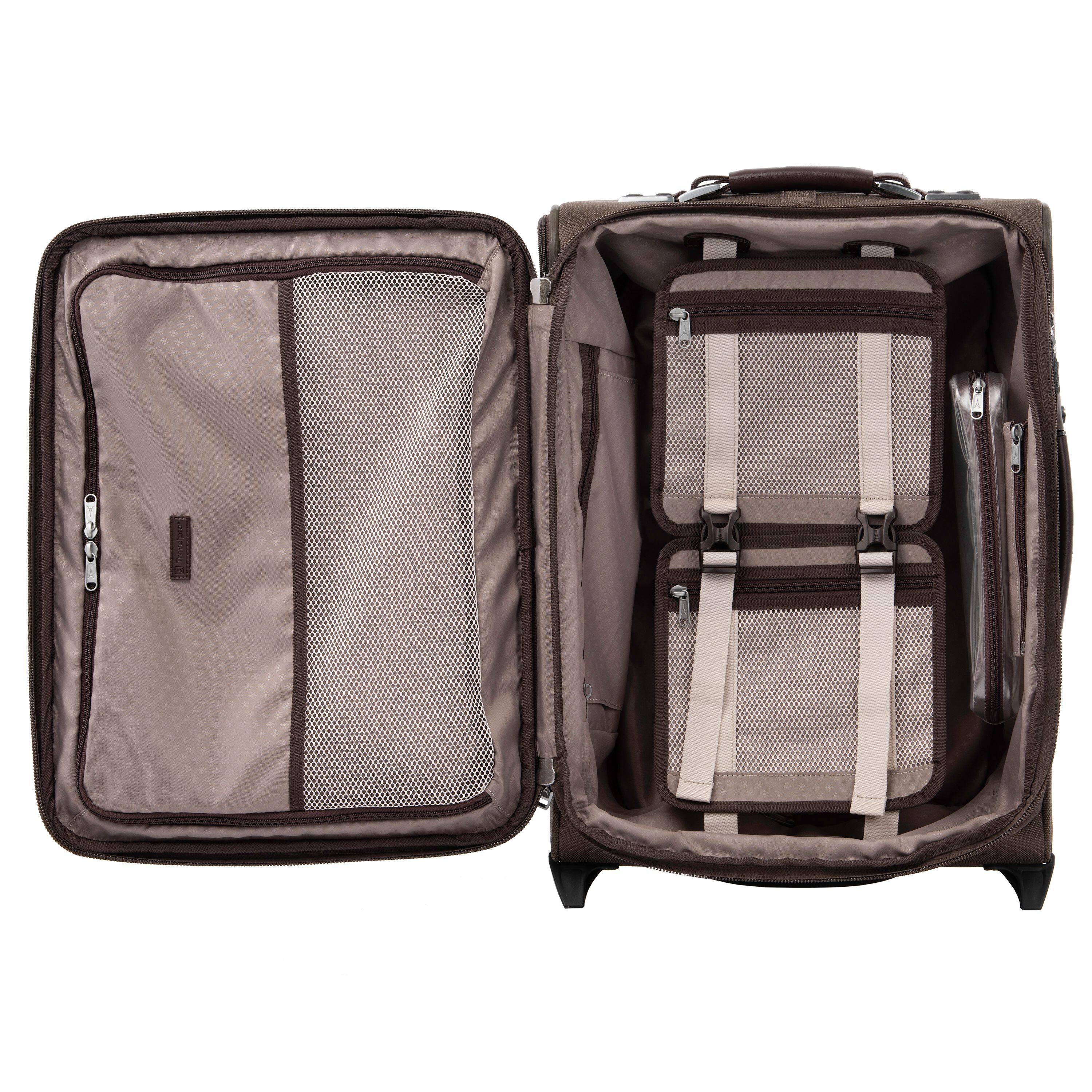 Left. Travelpro - Travelpro Platinum Elite Softside Expandable Luggage, 2 Wheel Upright Suitcase, USB Port, Men and Women - Rich Espresso.