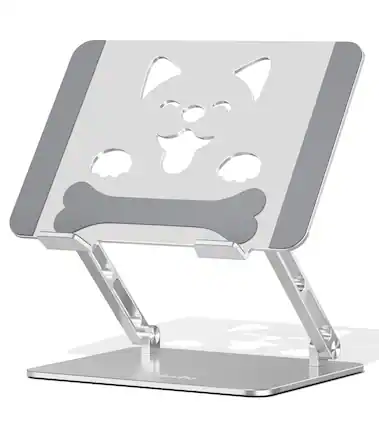 Front. HongFei - Laptop Stand for Desk, Aluminum Height-Adjustable Laptop Riser, Ergonomic Sturdy Holder, Fits 10"-17.3" - Silver.