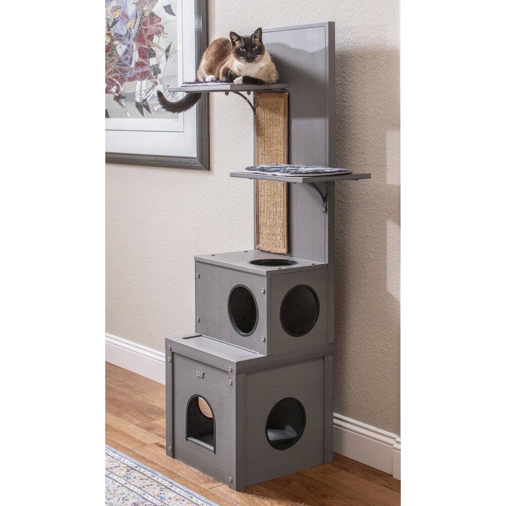 Angle. New Age Pet - ECOFLEX Kitty Klimber - Cat Tree - Grey - Grey.