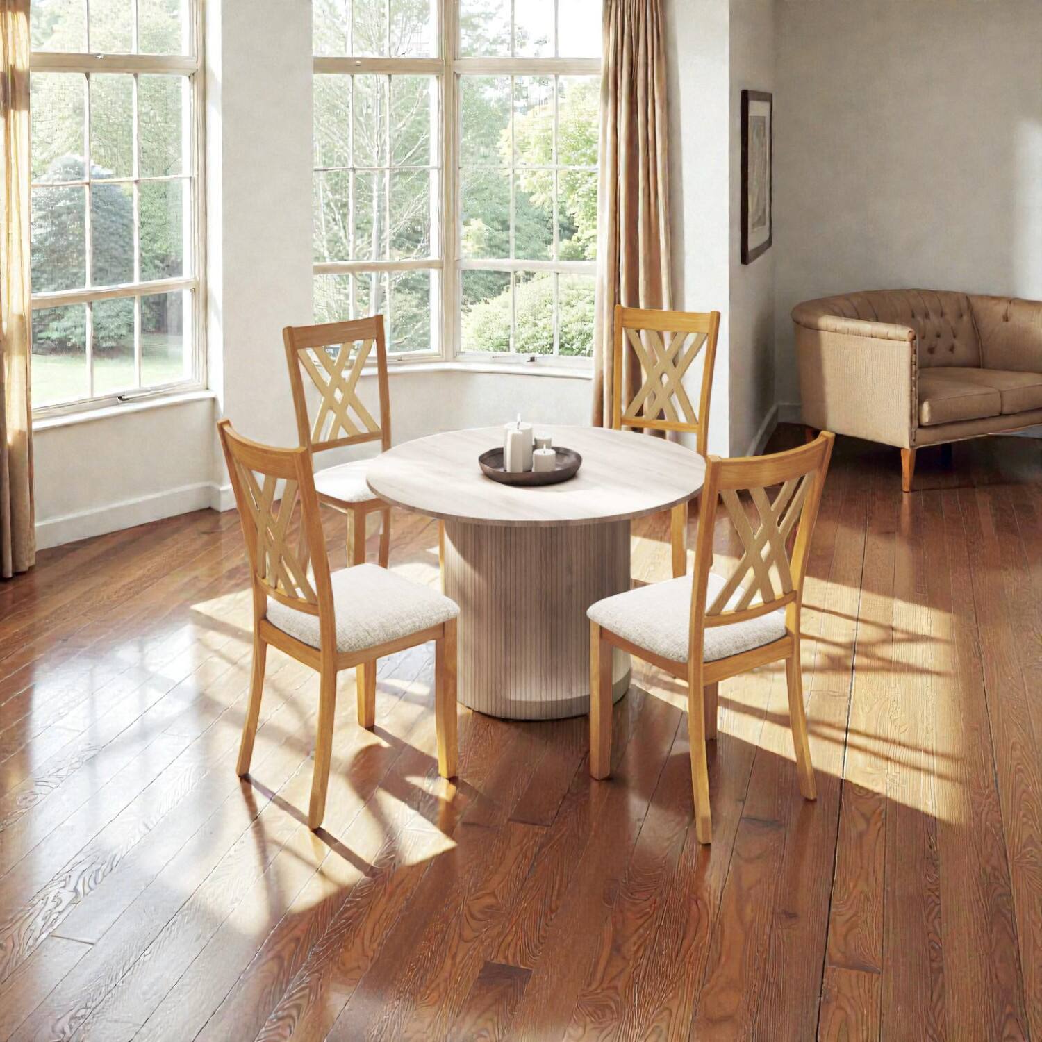 Front. Hivvago - Linen-Covered Wooden Dining Chairs for 4 with Durable Rubberwood Base - Natural.
