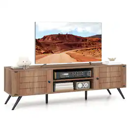 Gymax - TV Stand w/2 Storage Cabinets & Open Shelves 6 Support Feet for Living Room - Brown