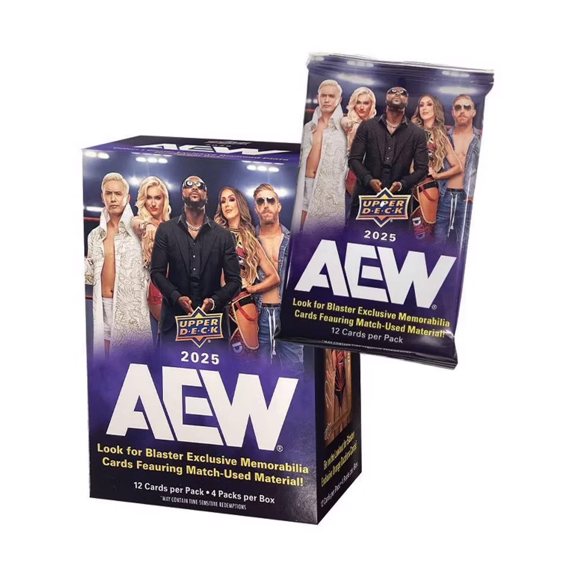 Upper Deck 2025 AEW Look for Blaster Exclusive Cards Featuring Memorabilia Match-Used 12 Cards per Pack 4 Packs per Box Look for Blaster Exclusive Memorabilia Cards Featuring Match-Used Material!