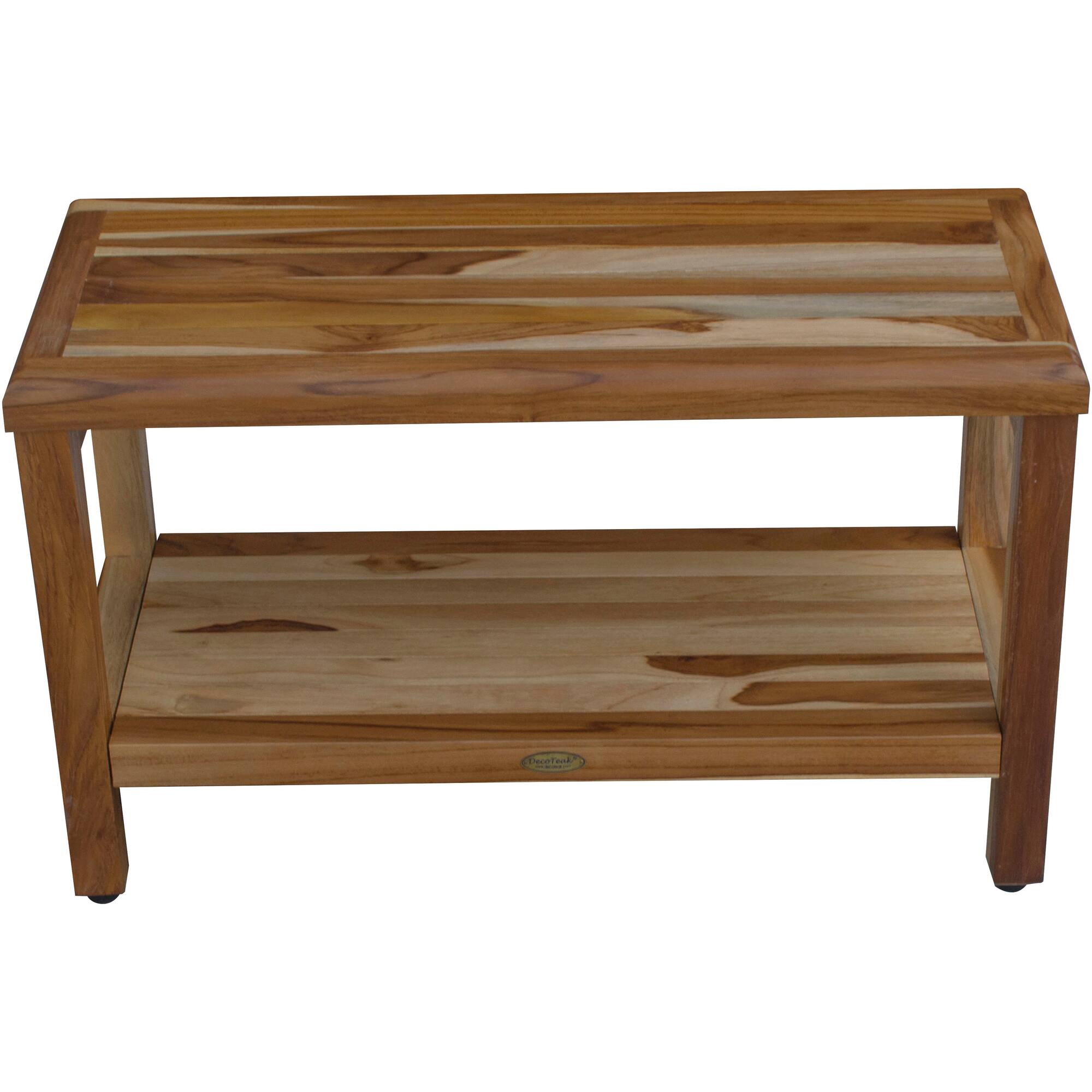 Left. EcoDecors - EcoDecors EarthyTeak Classic 29" Teak Shower Bench With shelf - EarthyTeak.