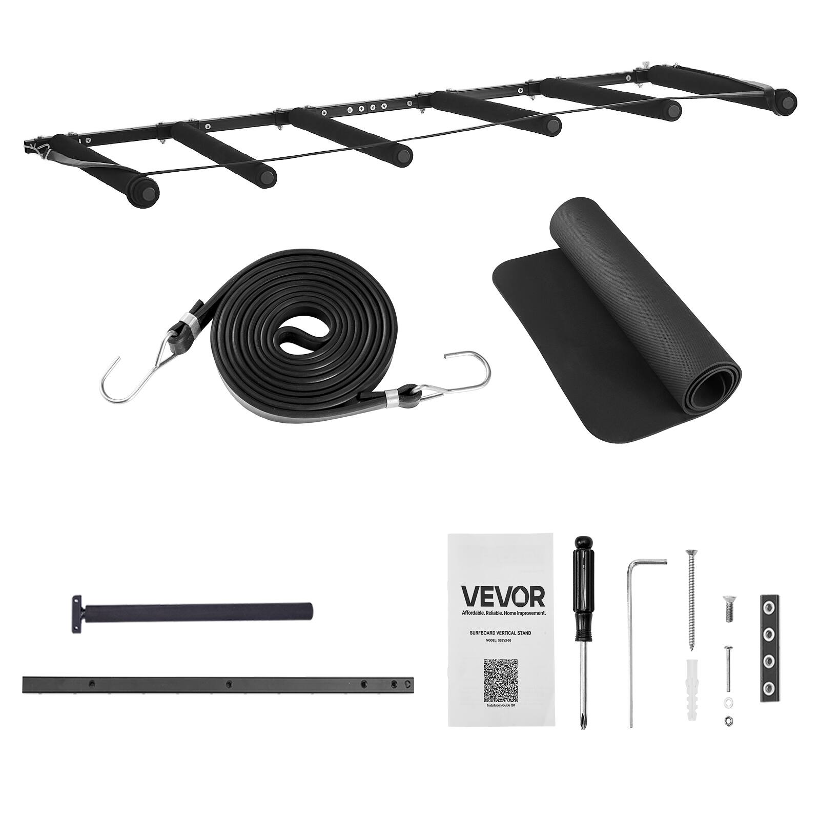 Alt View 5. VEVOR - Surfboard Wall Mount, 5 Tiers Vertical Surfboard Rack for Storage and Display, Adjustable Metal Board Stand Organizer - Black.