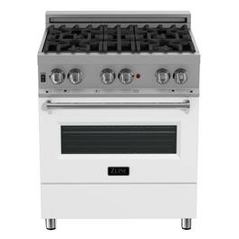 ZLINE - 30 in. Legacy Dual Fuel Range in Satin Stainless Steel w/ White Matte Door (RAS-WM-30) - Matte White