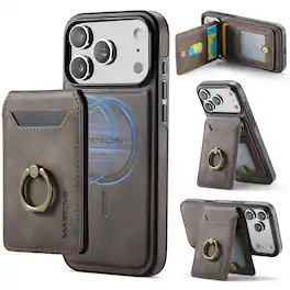 Dteck - for Apple iPhone 17 Pro Max 2-in-1 Magnetic Detachable Wallet Case with RFID Blocking,PU Leather Shockproof Folio Cover - Coffee