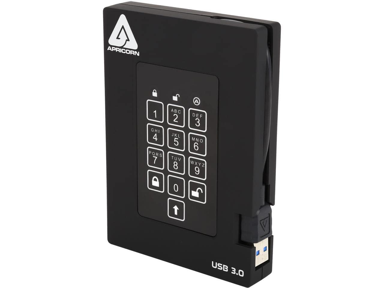 Apricorn - Aegis Padlock Fortress 1TB USB 3.0 FIPS 140-2 Encrypted Hard Drive with PIN - Black
