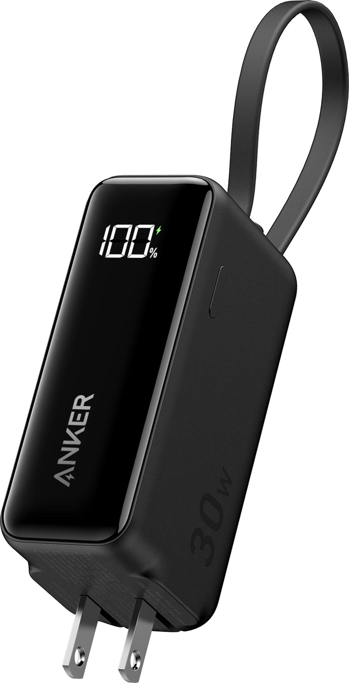 Anker - Power Bank (5,000mAh, 30W) Fusion w/ Built-In USB-C Cable - Black - Front_Zoom