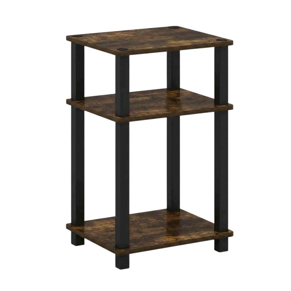 FurniFact - Amber Pine and Black 3-Tier End Table with Open Shelving and Modern Style - Amber Pine/Black