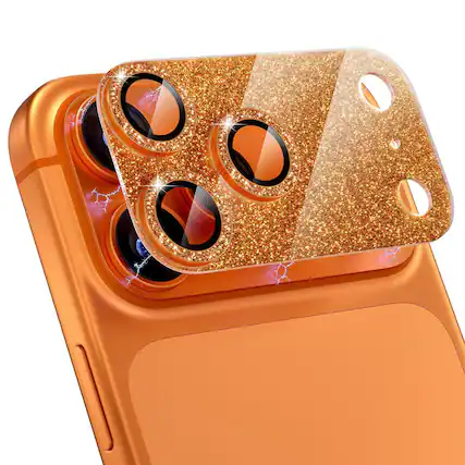 Front. Dteck - Dteck Bling Glitter Camera Lens Protector for Apple iPhone 17 Pro Max with 9H Tempered Glass - Orange.