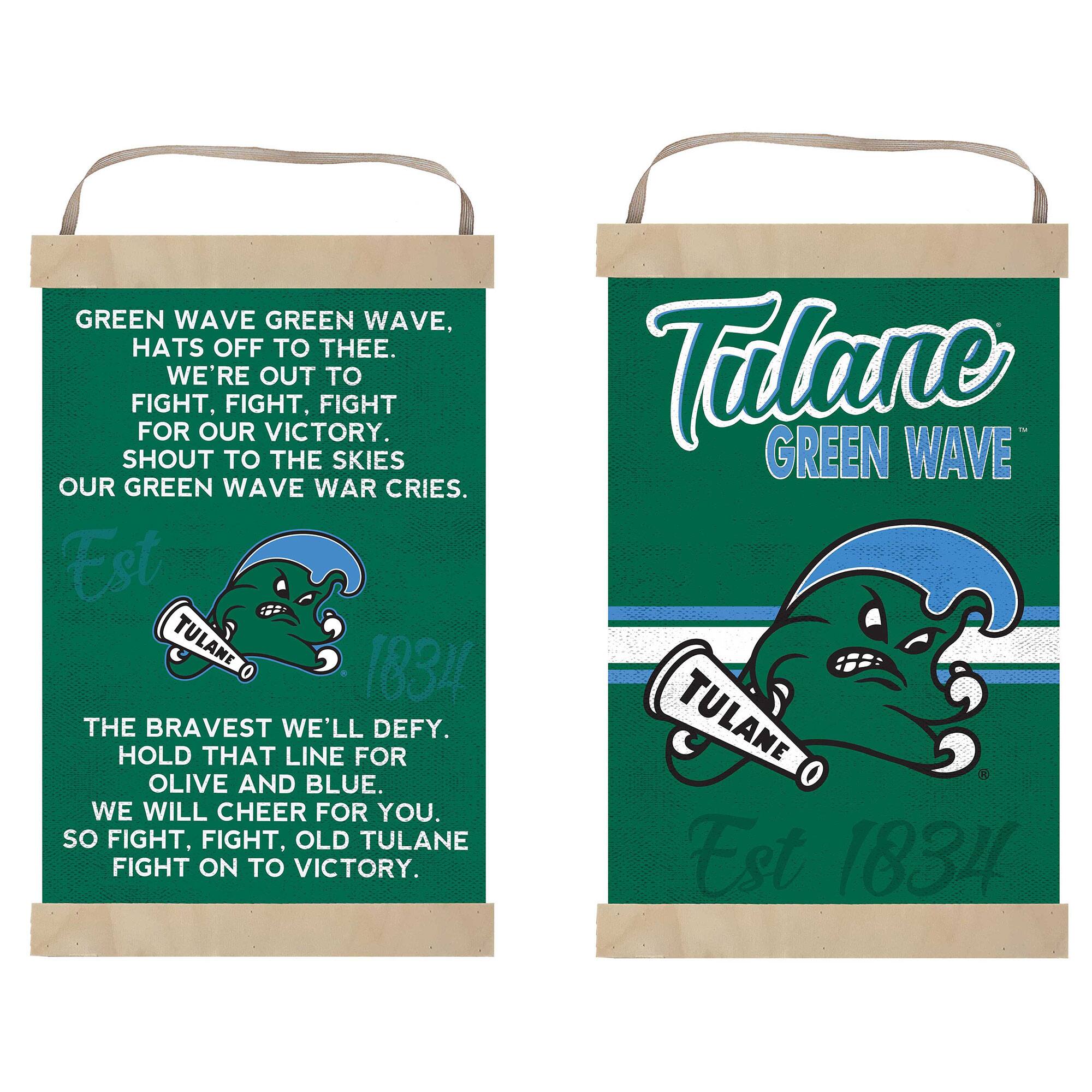 GREEN WAVE GREEN WAVE,  
HATS OFF TO THEE.  
WE'RE OUT TO FIGHT, FIGHT, FIGHT FOR OUR VICTORY.  
SHOUT TO THE SKIES OUR GREEN WAVE WAR CRIES.  
Est TULANE 1834 THE BRAVEST WE'LL DEFY.  
HOLD THAT LINE FOR OLIVE AND BLUE.  
WE WILL CHEER FOR YOU.  
SO FIGHT, FIGHT, OLD TULANE FIGHT ON TO VICTORY.  
Tulane GREEN WAVE TULANE Est 1834