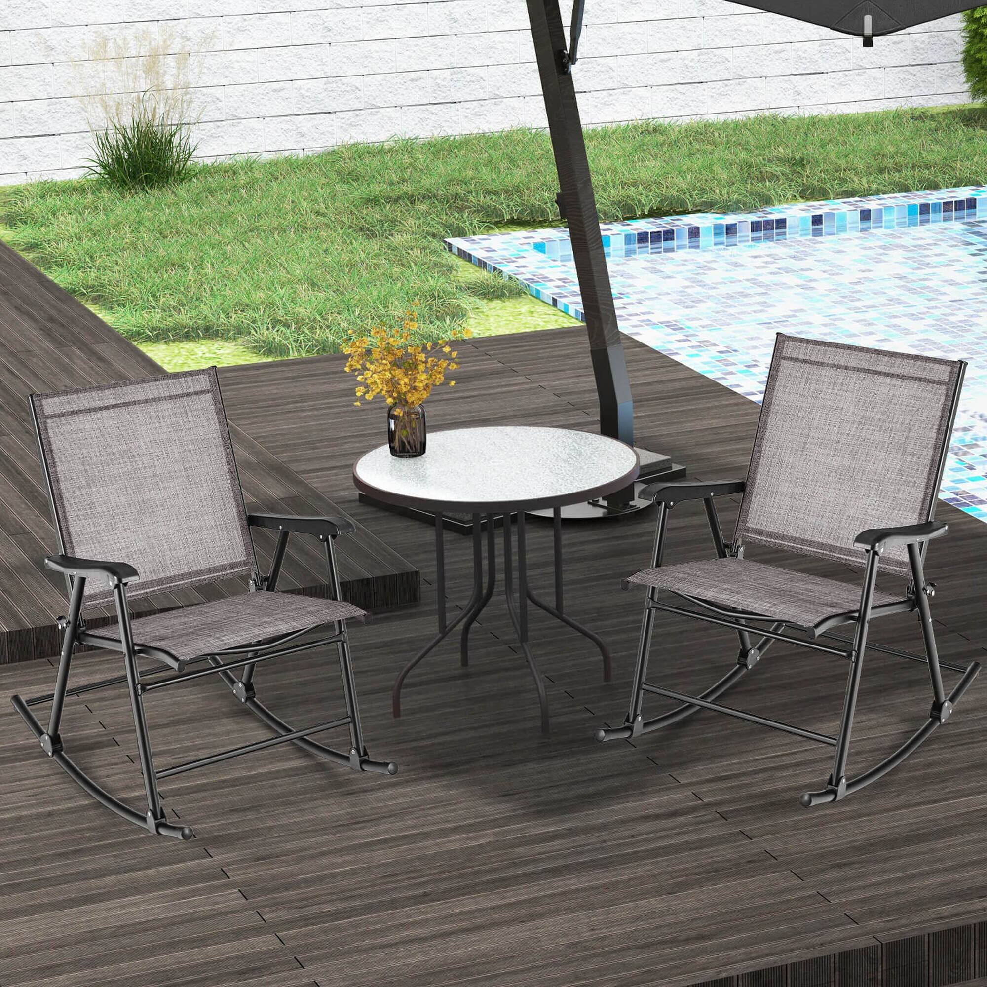 Alt View 3. Costway - Costway 2pcs Patio Folding Rocking Chair Heavy-Duty Metal Frame Rockers Outdoor - Brown.