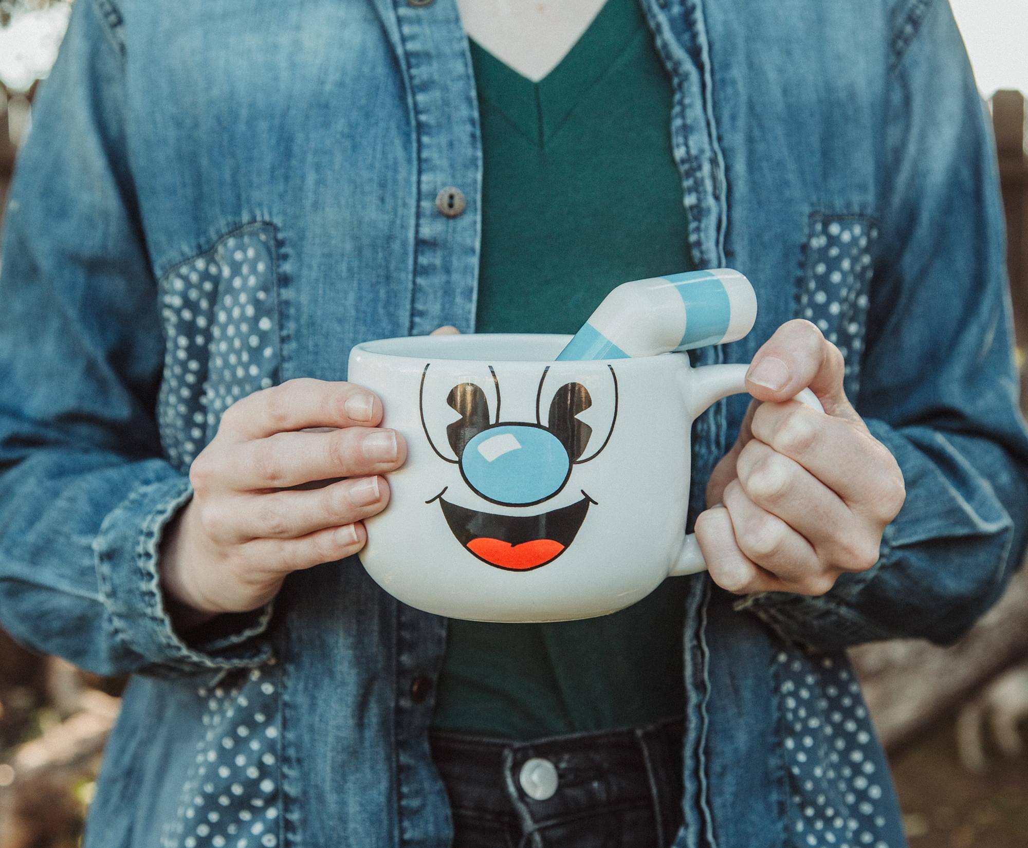 Alt View 2. Toynk - Cuphead Mugman Ceramic Coffee Mug and Straw | Holds 20 Ounces - Blue.