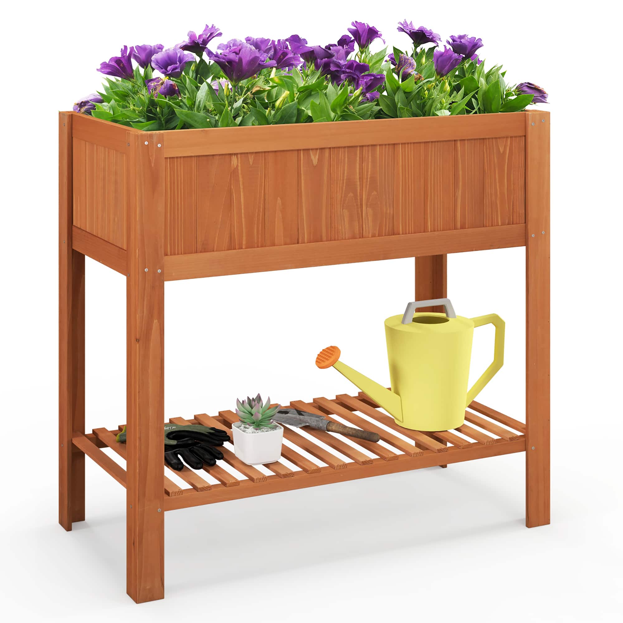 Gymax - Raised Garden Bed 39'' L x 19.5'' W x 39'' H Fir Wood Planter Box w/ Bottom Storage Shelf - Reddish Brown price history on PriceWatchPro