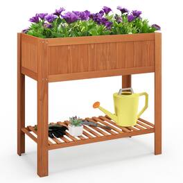 Gymax - Raised Garden Bed 39'' L x 19.5'' W x 39'' H Fir Wood Planter Box w/ Bottom Storage Shelf - Reddish Brown