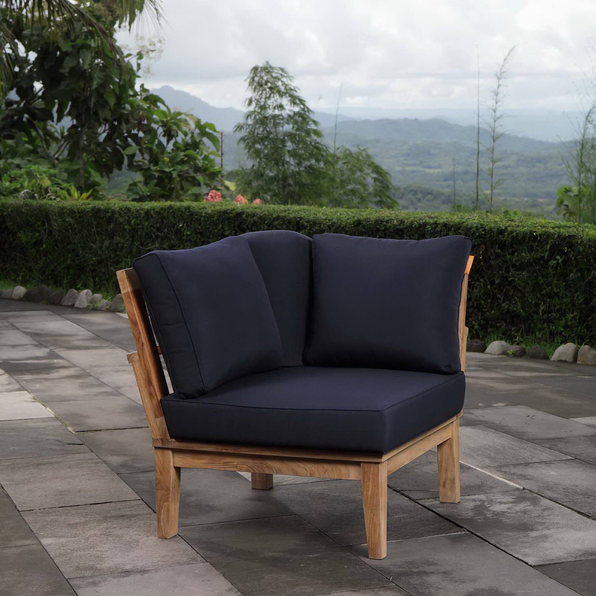 Front. Modway - Marina Outdoor Patio Teak Corner Sofa by Modway - Natural Navy.