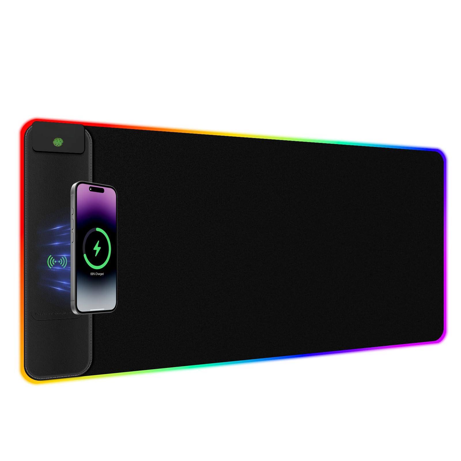 Front. Fabibe - Mouse Pad Keyboard Mouse 1 Rgb 24 RGB RGB XXL 2-in-1 Gaming With Wireless Charging 31.5"x15.8" Large Light Effects - Black-2in1-31.5"x 11.8".