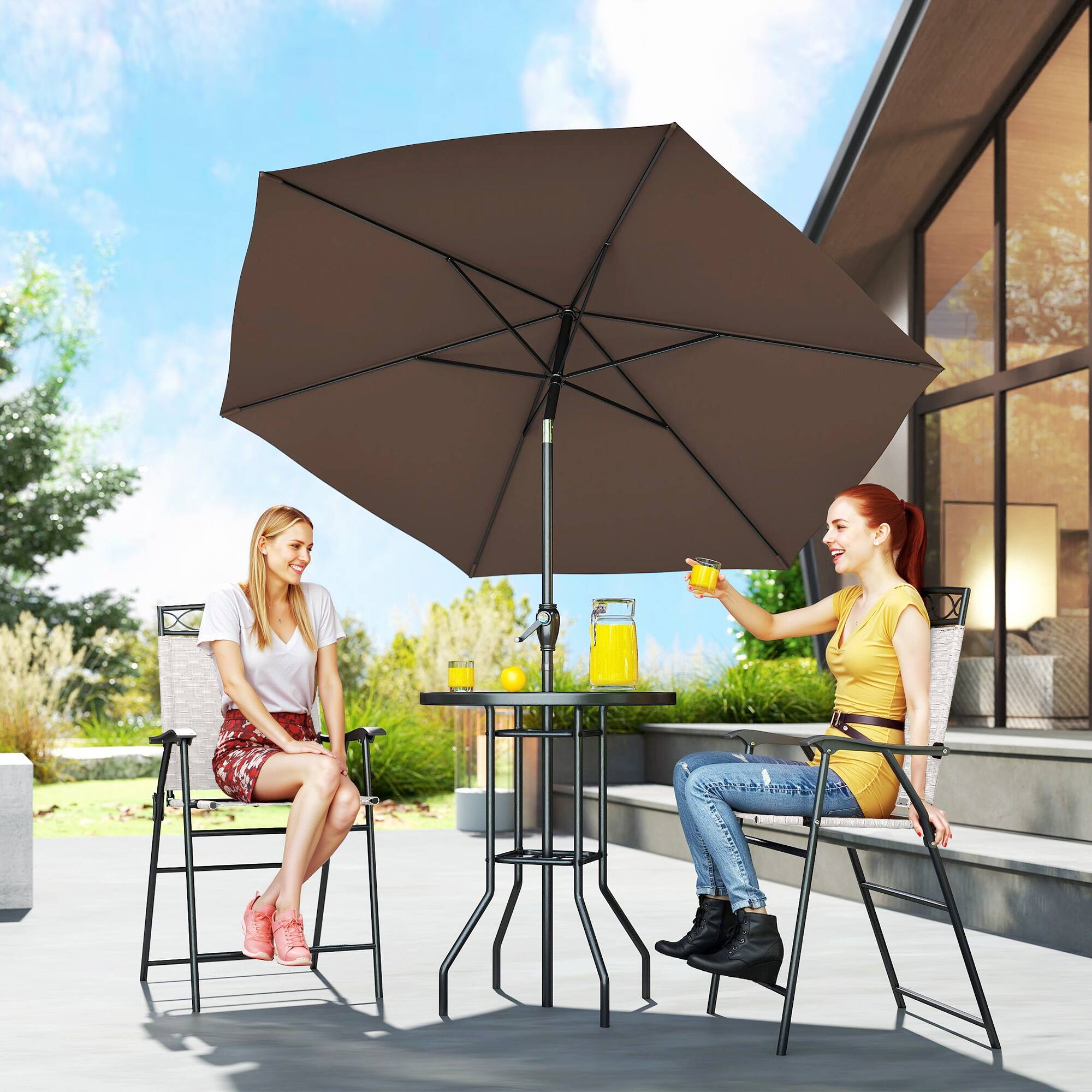 Alt View 1. Outsunny - 4 Piece Outdoor Patio Dining Furniture Set, 2 Folding Chairs, Adjustable Angle Umbrella - Beige.