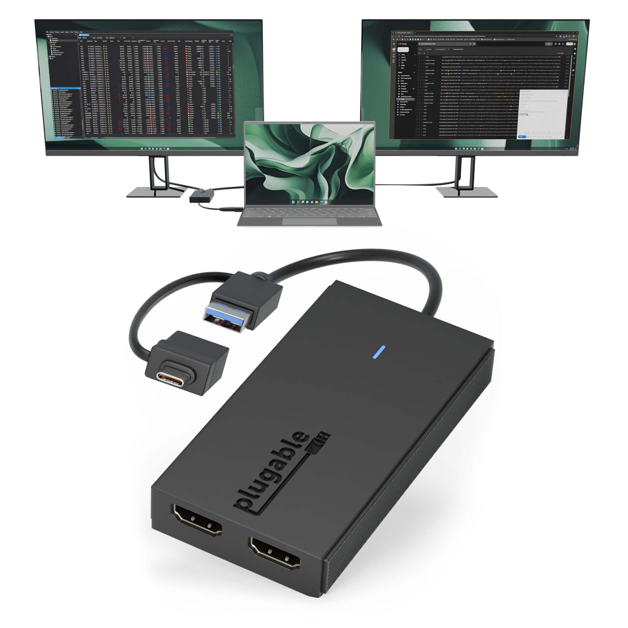 Plugable - USB-C to Dual HDMI Adapter for M1/M2/M3/M4 macOS Systems, Windows, ChromeOS - Broad Compatibility - Black