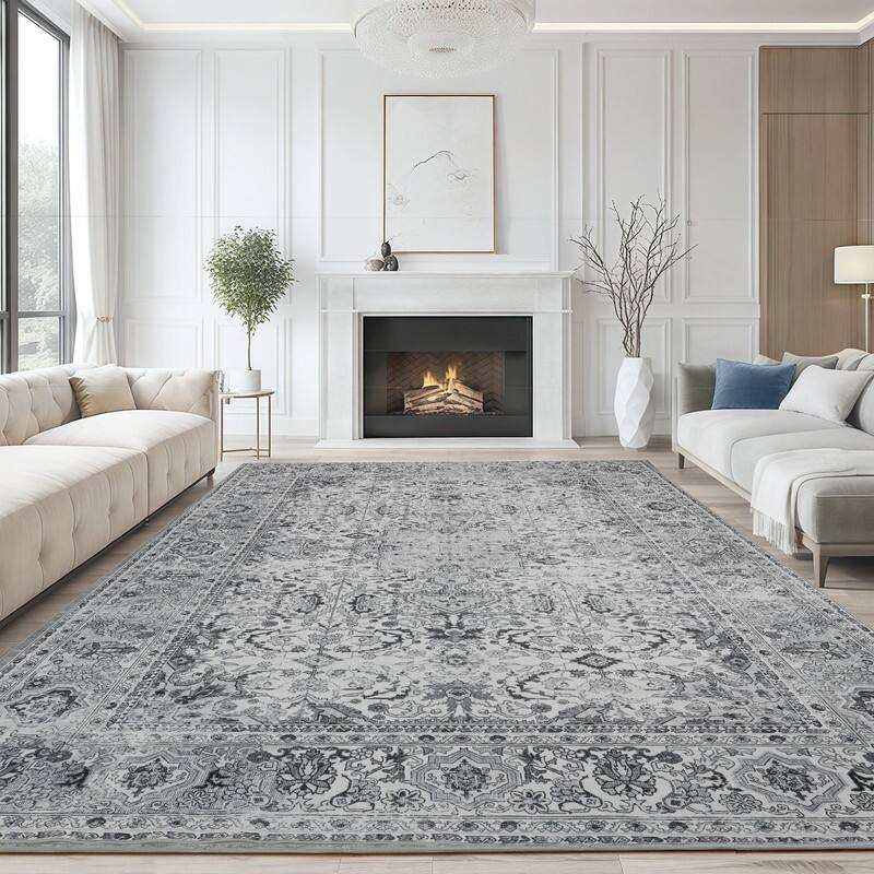 Angle. RYHNUYNE - 9x12 Area Rugs Living Room Rug Washable Vintage Boho Rug No Slip Stain Resistant Soft Carpet Indoor Floor Floral Carpets - Painting.