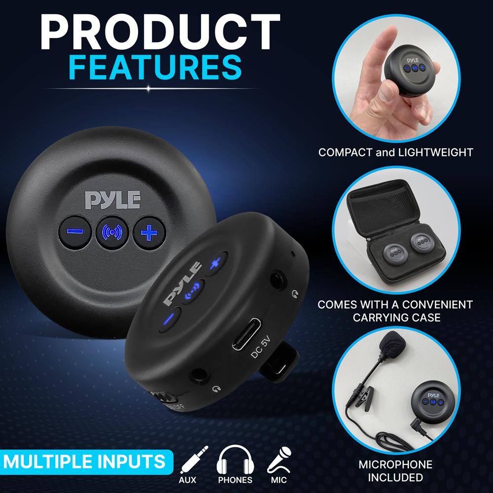PRODUCT FEATURES

- COMPACT and LIGHTWEIGHT
- COMES WITH A CONVENIENT CARRYING CASE
- MULTIPLE INPUTS (AUX, PHONES, MIC)
- MICROPHONE INCLUDED

PYLE 5V DC