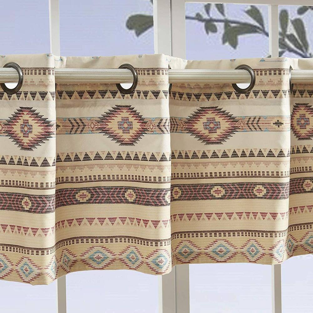 Left. Barefoot Bungalow - Barefoot Bungalow Phoenix Fabric with Grommets Rods Window Treatment Valance84x16", Tan - Tan.