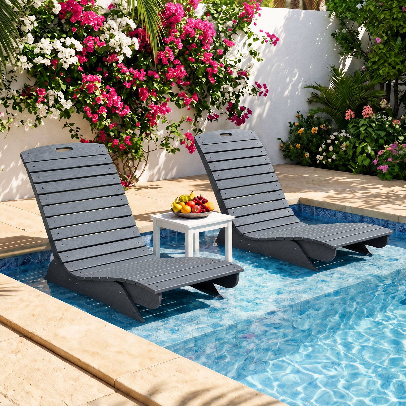Alt View 3. Costway - Costway 1 PCS HDPE In-Pool Lounge Chair for 5.5"-8.5" Water Depth, Anti-Float for Poolside - Dark Gray.