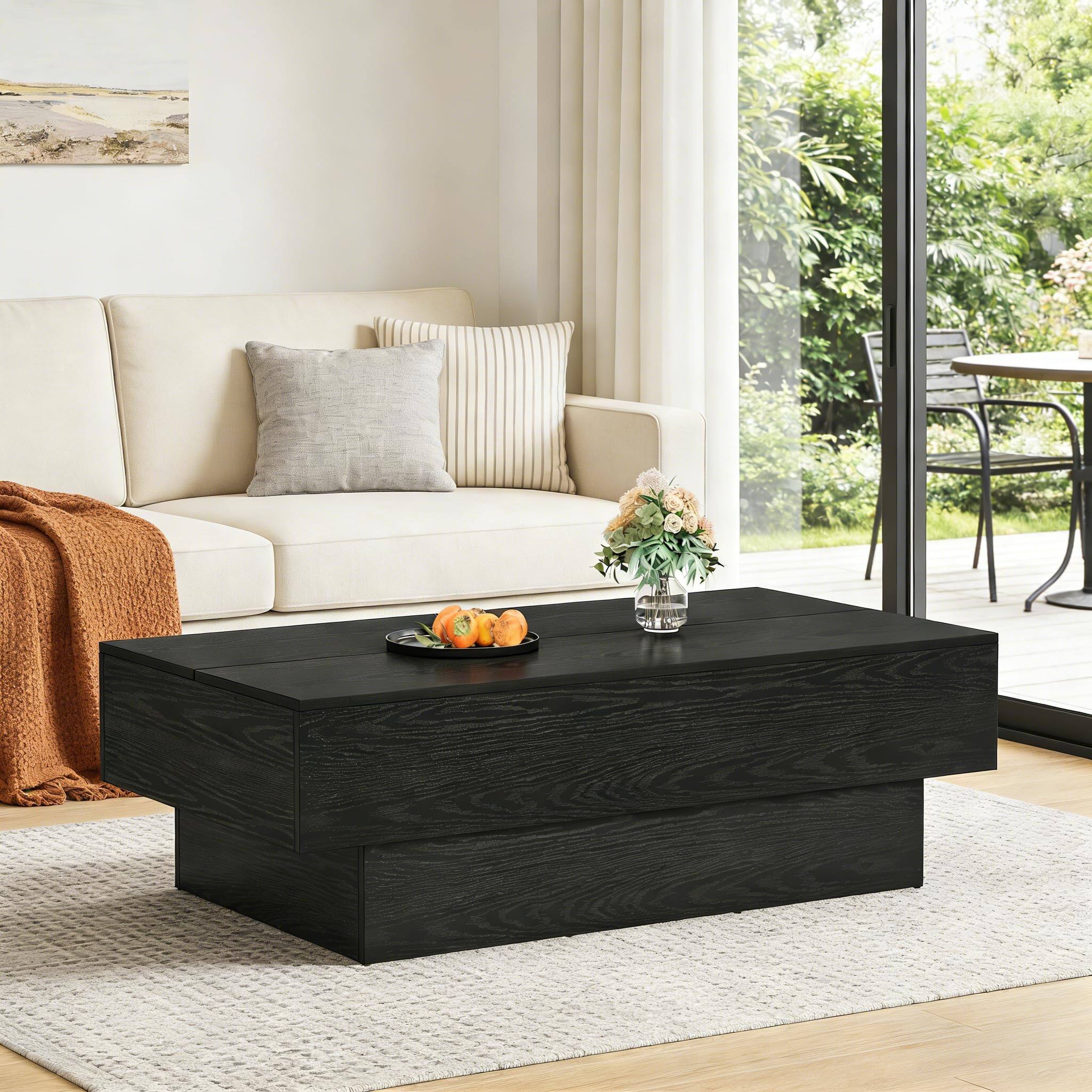 Alt View 3. Tribesigns - 55" Black Rectangle Coffee Table for Living Room - Black.
