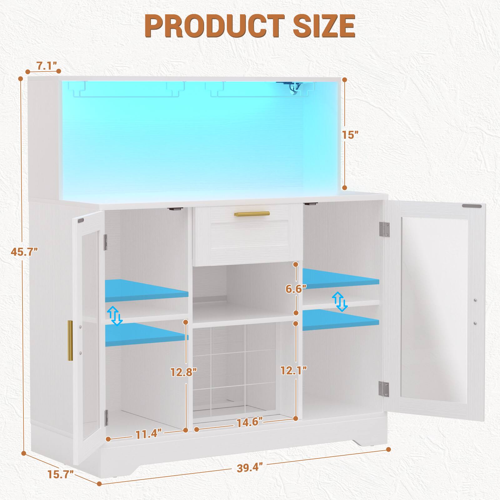 PRODUCT SIZE  
7.1" 15" 45.7" 6.6" 12.8" 12.1" 11.4" 14.6" 15.7" 39.4"