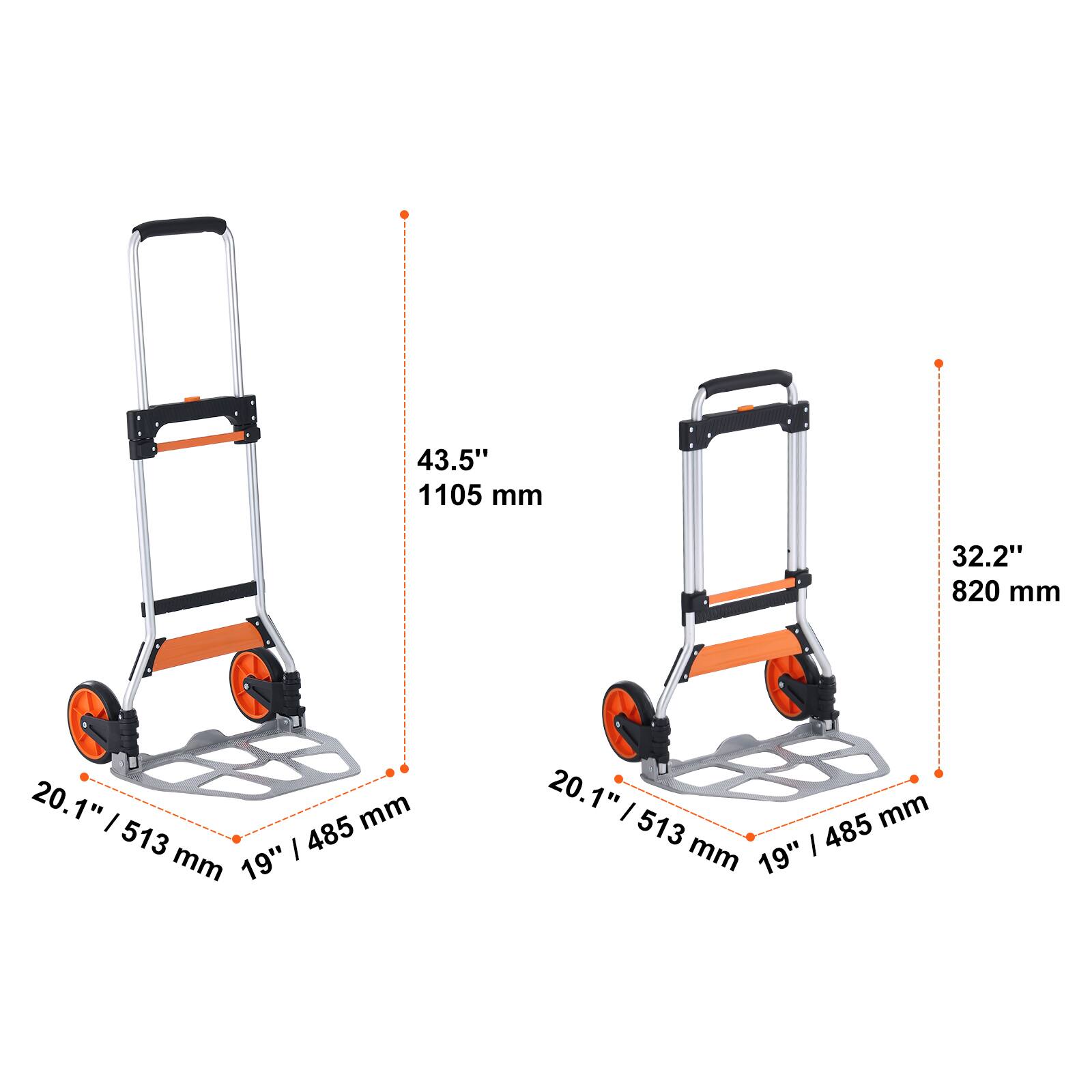 43.5" / 1105 mm  
32.2" / 820 mm  
20.1" / 513 mm  
19" / 485 mm