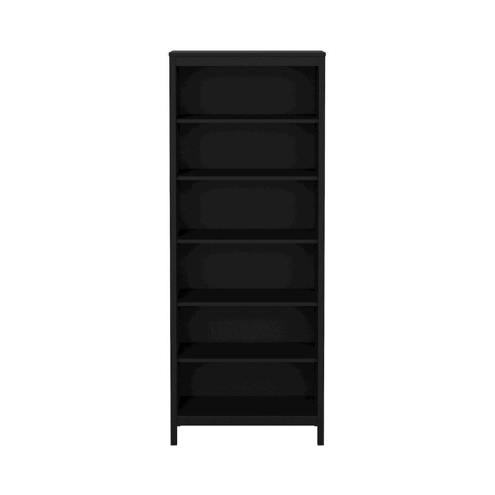 Back. FurniFact - 6-Shelf Bookshelf with Adjustable Storage Shelves for Office - Black.