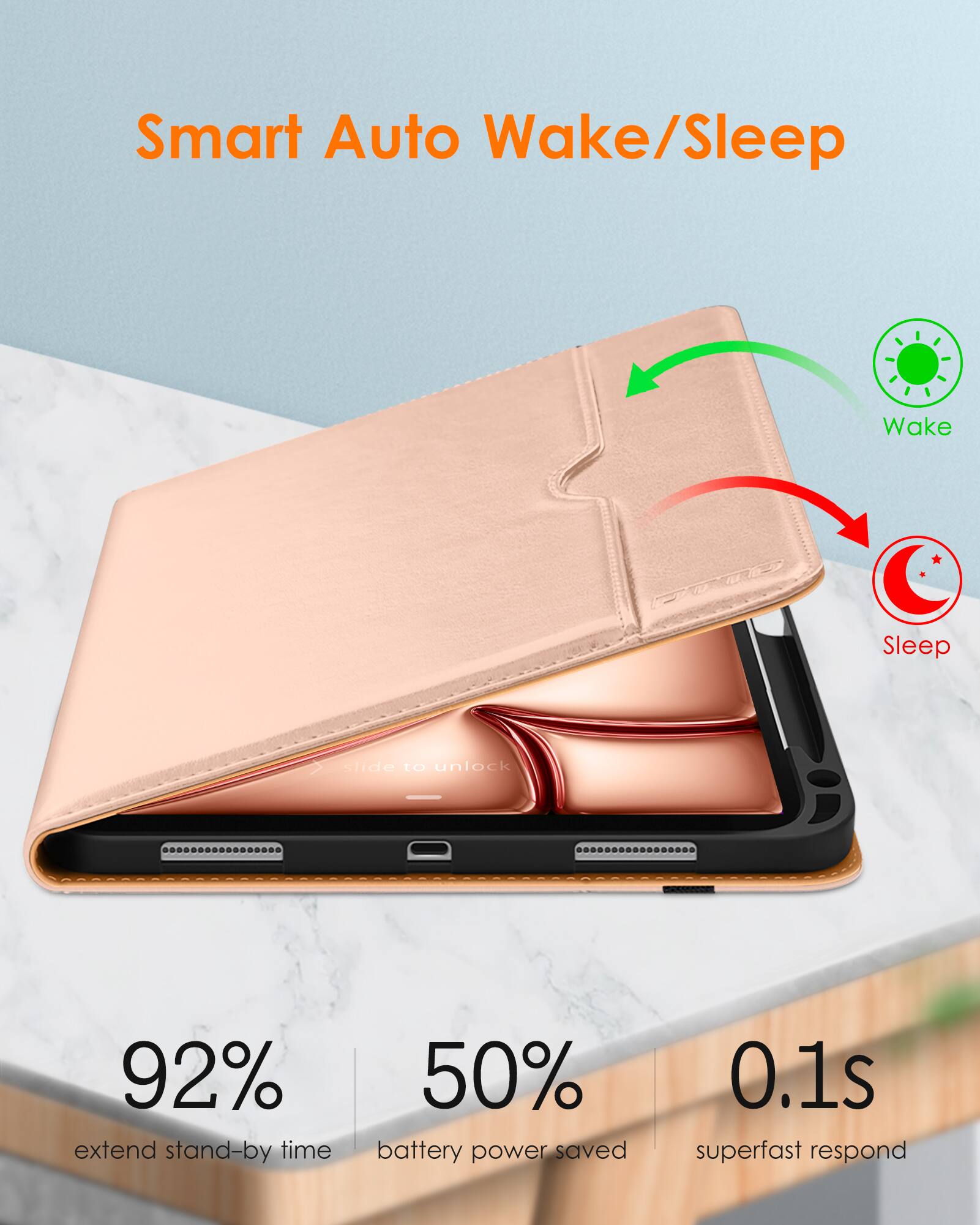 Smart Auto Wake/Sleep

- 92% extend stand-by time
- 50% battery power saved
- 0.1s superfast respond