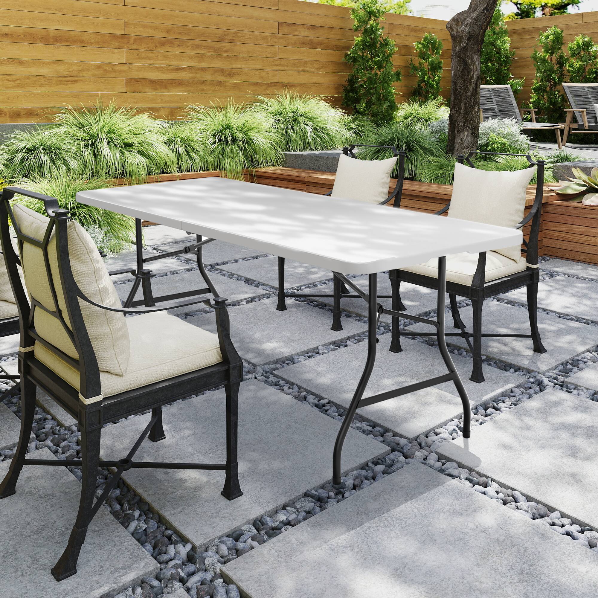 Alt View 1. Decksplore - Folding Table 6 Feet - Heavy-duty plastic table with handles, folds for portability - White.