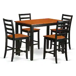 East West Furniture - 5 Pc counter height pub set - Small Kitchen Table and 4 Kitchen bar stool - Black & Cherry