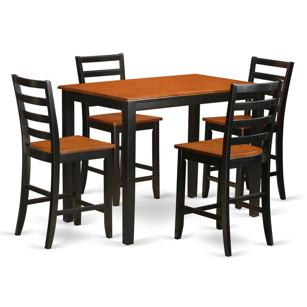 Front. East West Furniture - 5 Pc counter height pub set - Small Kitchen Table and 4 Kitchen bar stool. - Black & Cherry.