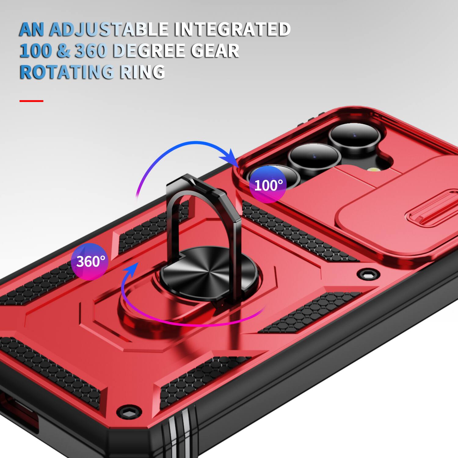 AN ADJUSTABLE INTEGRATED 100 & 360 DEGREE GEAR ROTATING RING