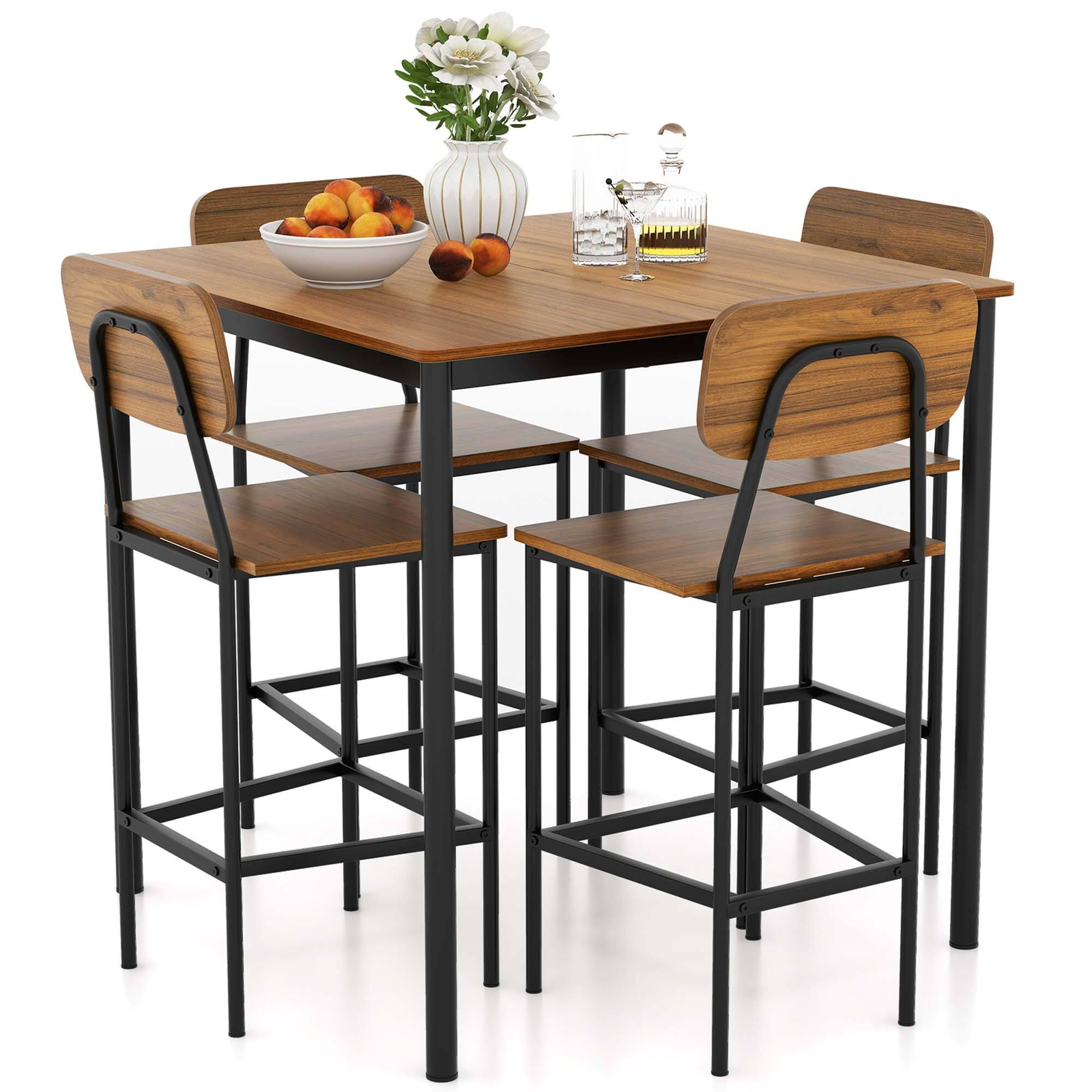 Alt View 17. Costway - 5-Piece Industrial Dining Table Set with Counter Height Table & 4 Bar Stools Walnut - Walnut.