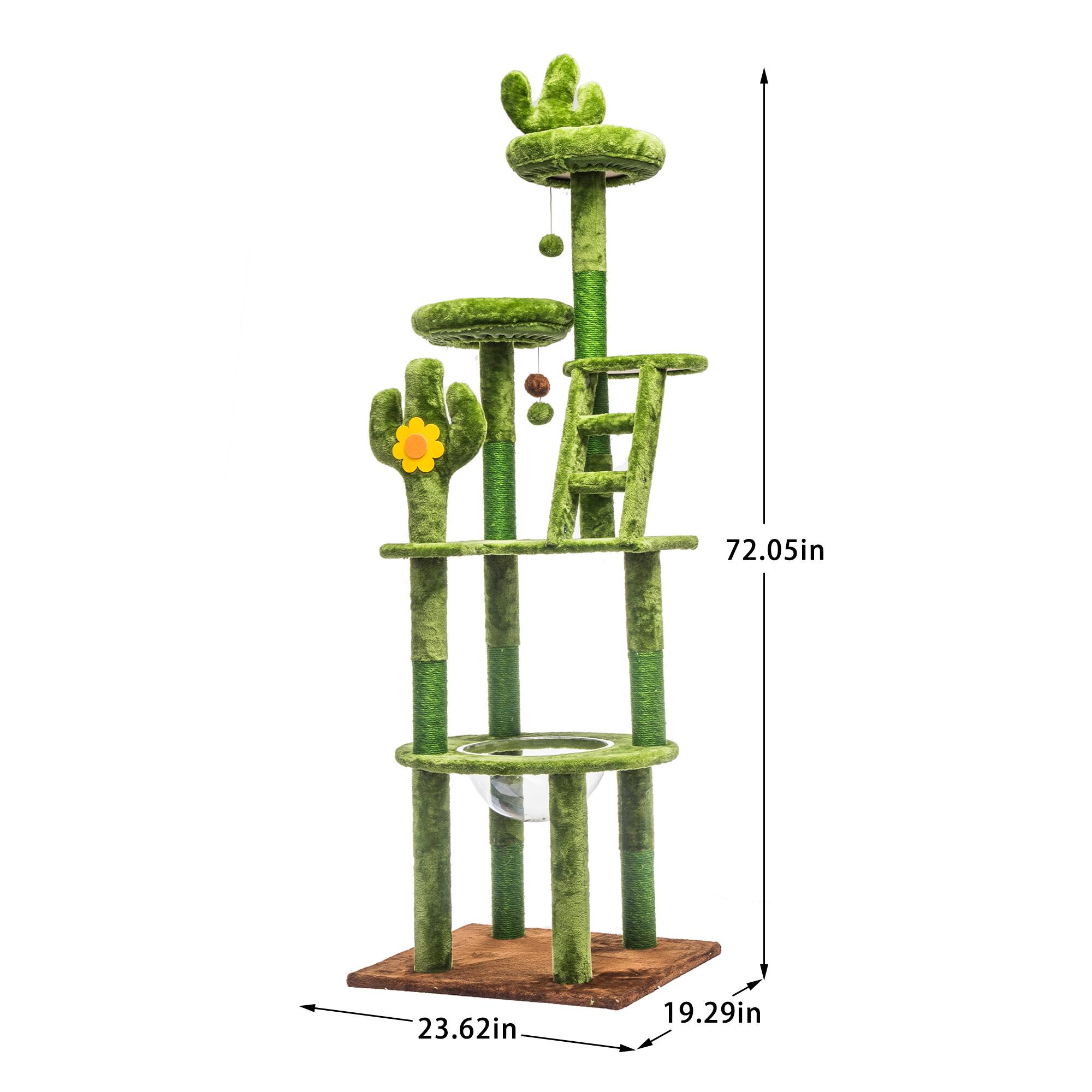 KyyWee 72 Inch Cactus Cat Tree with Transparent Capsule, Sisal ...