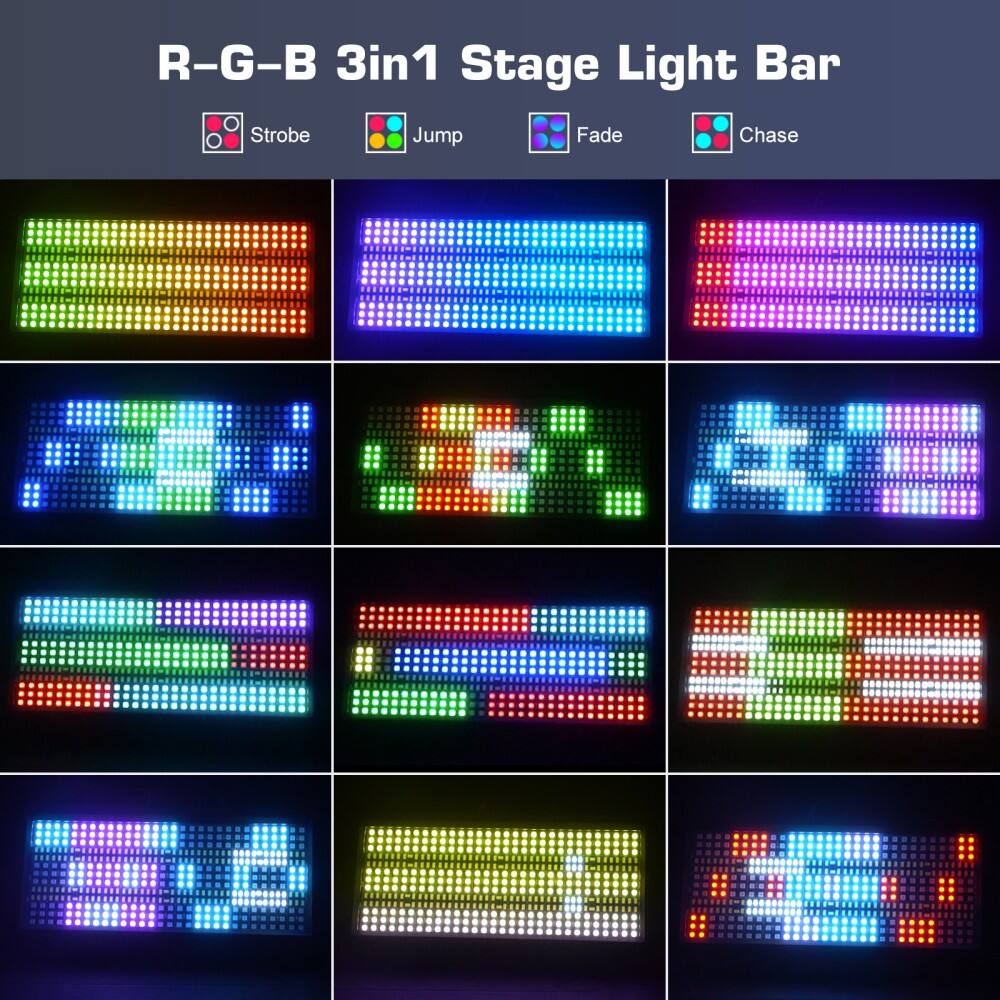 R-G-B 3in1 Stage Light Bar

- Strobe
- Jump
- Fade
- Chase