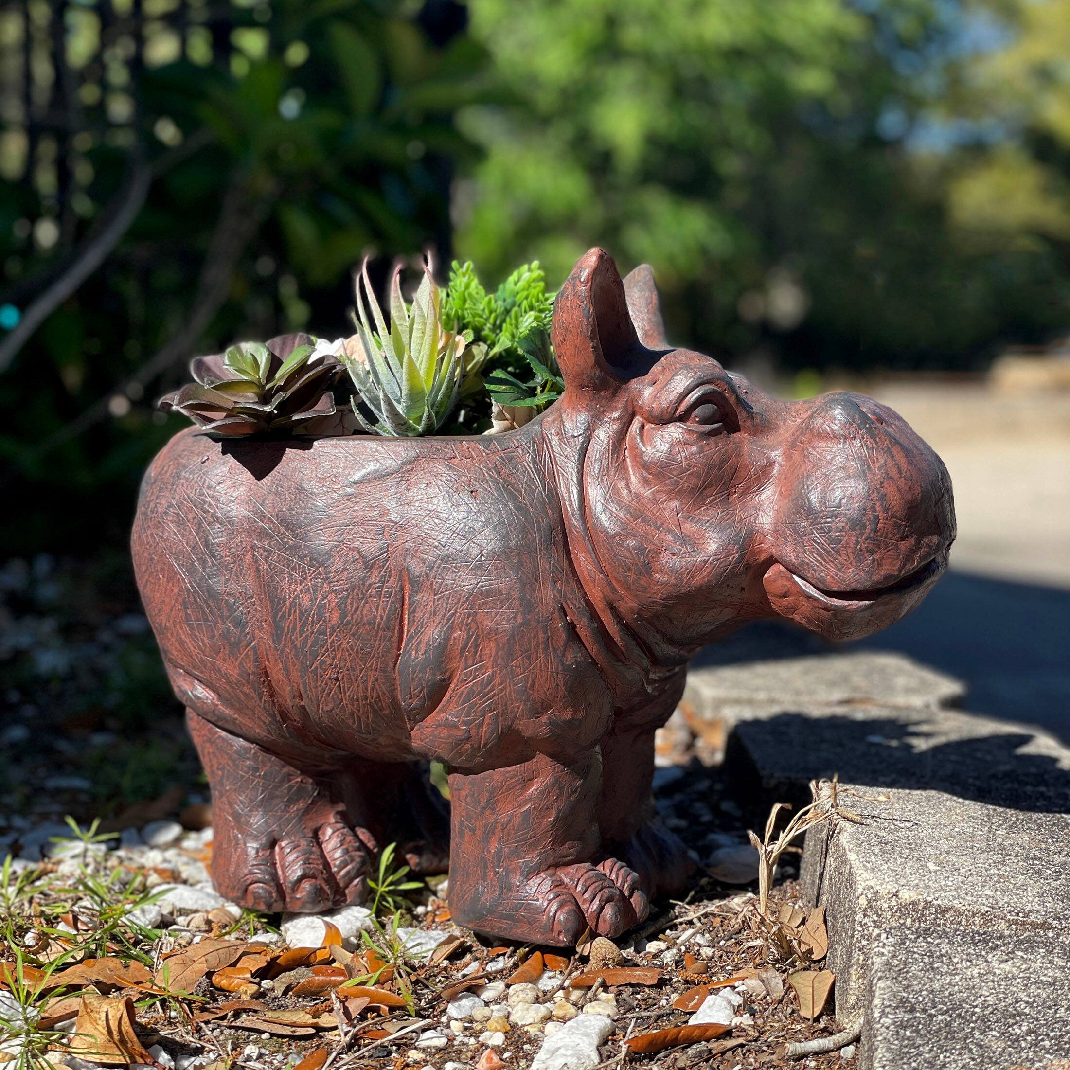 Alt View 3. Zeckos - Brown 17" Hippo MGO Planter, Durable Weatherproof Magnesium - Indoor/Outdoor - Brown.