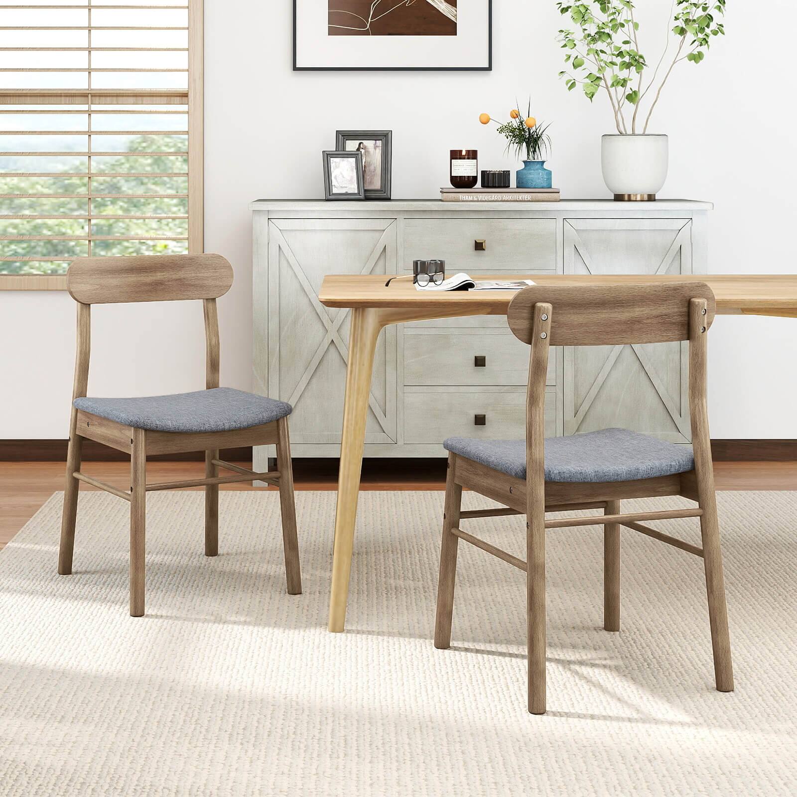 Alt View 1. Costway - Costway 2 PCS Dining Chair Fabric Upholstered Kitchen Armless Chairs with Rubber Wood Frame - Oak+Gray.