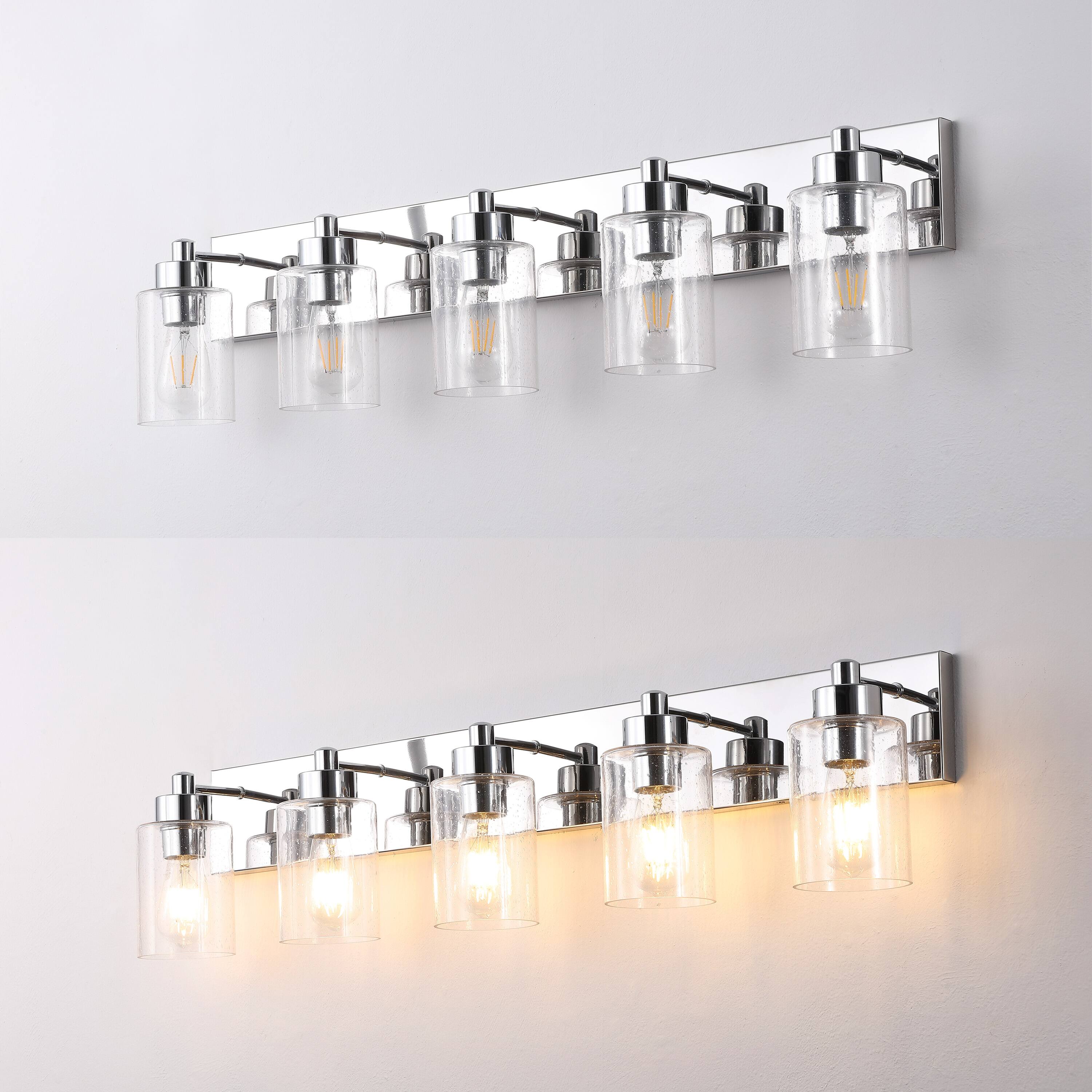 Alt View 4. Jonathan Y - Irving 36" 5-Light Seeded Glass/Iron Modern Contemporary LED Vanity Light, Chrome - Chrome/Clear.