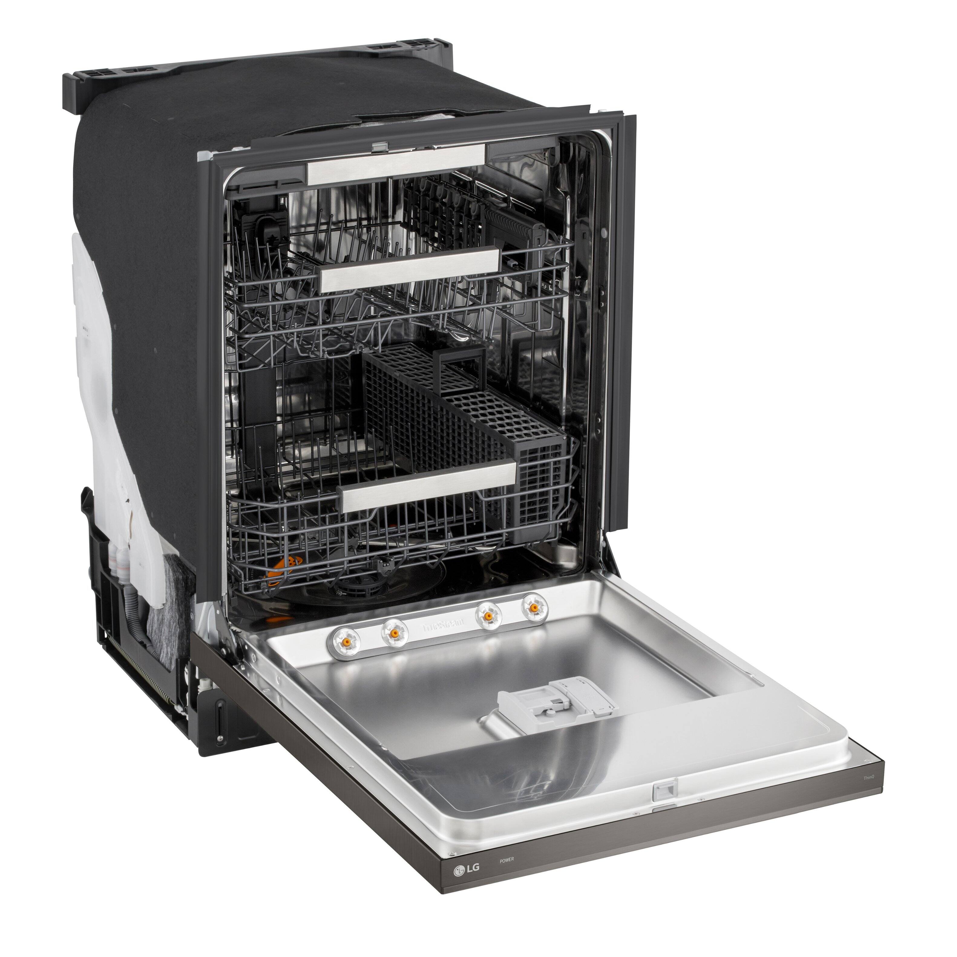 Angle. LG - FlushFit 24" Top Control Smart Built-In Stainless Steel Tub Dishwasher with 3rd Rack, 1-Hour Wash & Dry Cycle and 42dBA - Black Stainless Steel.