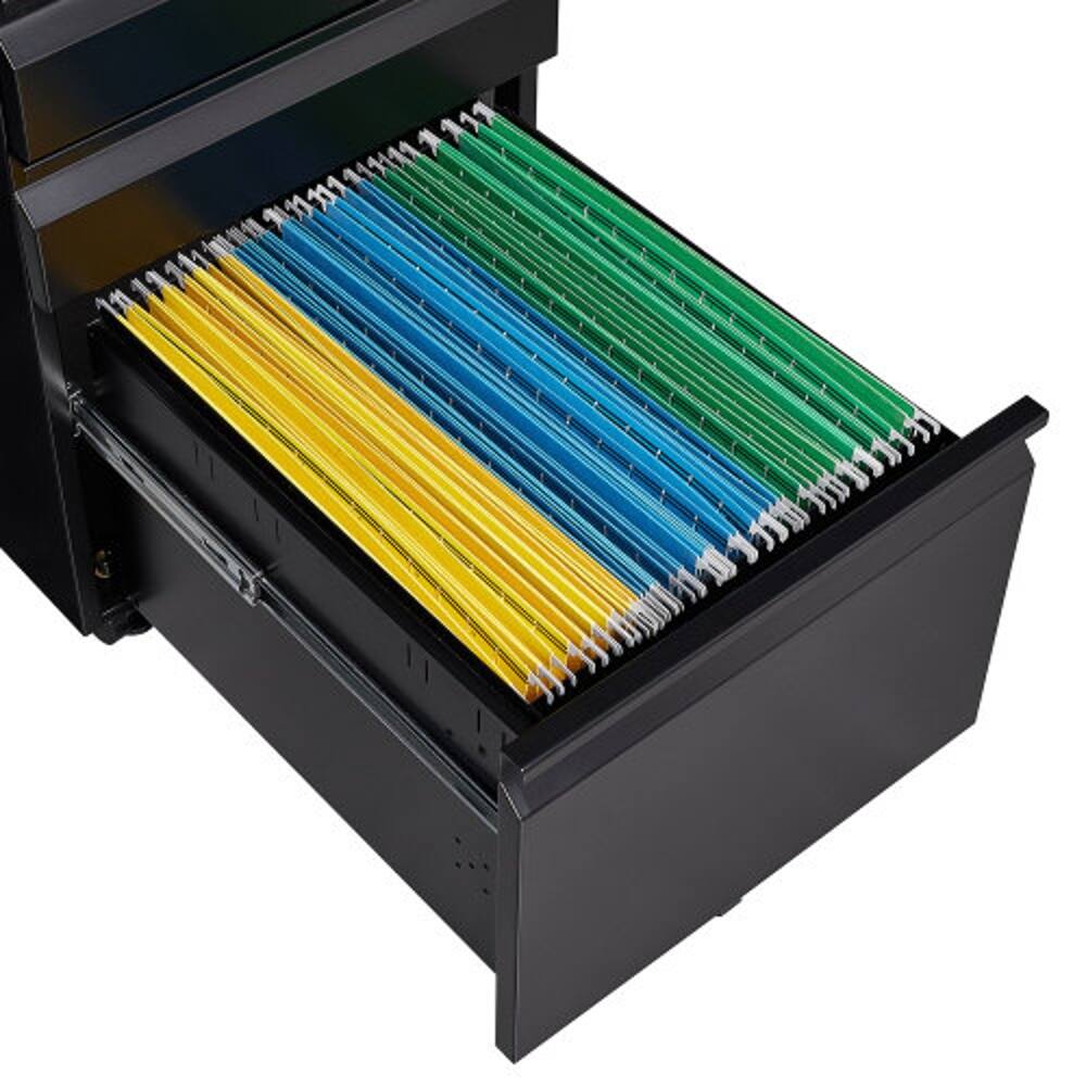 Alt View 9. Loheer - Loheer 3-Drawer Mobile File Cabinet Metal Filing Cabinet with Lock Fully Assembled Home Office Storage Black.