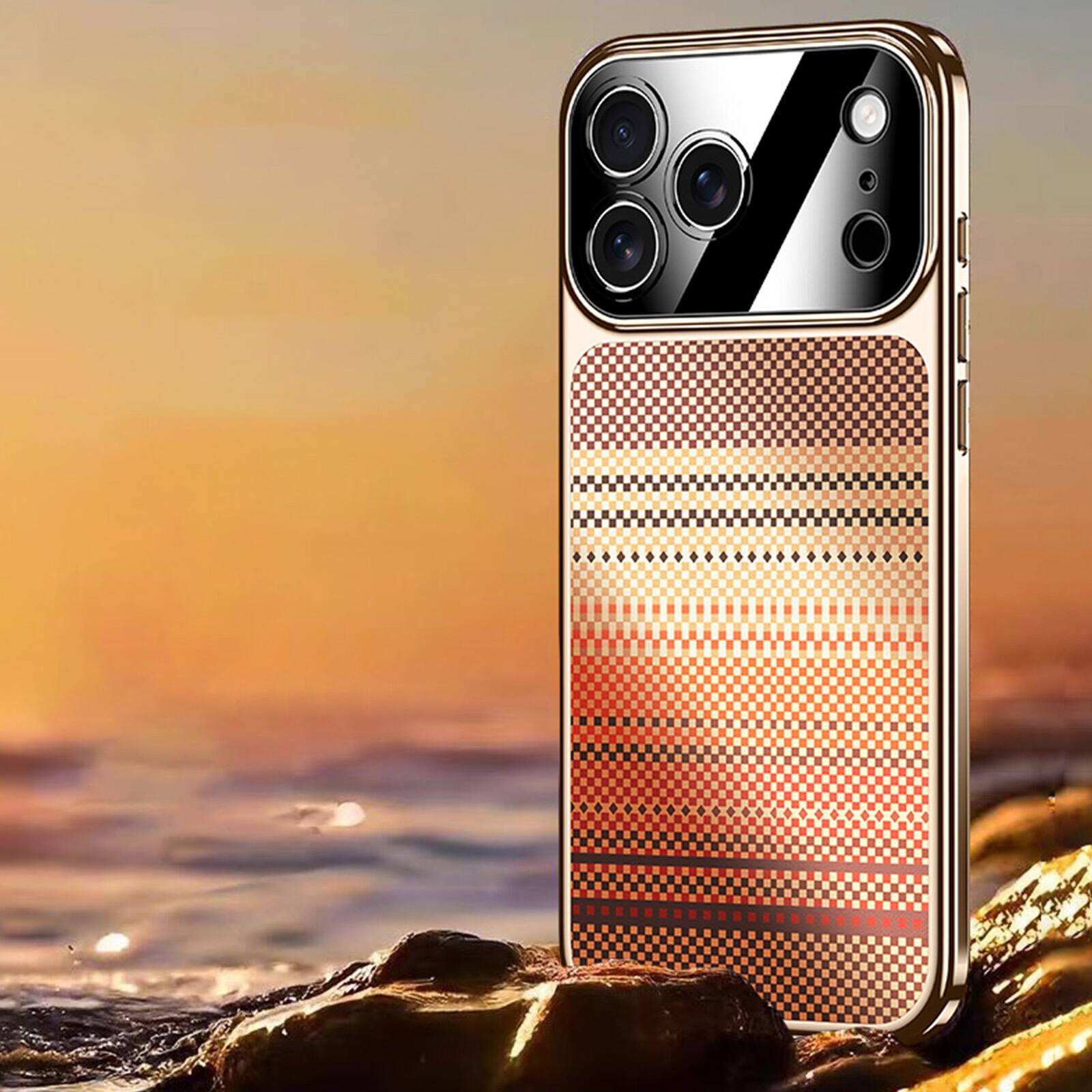 Angle. Dteck - Carbon Fiber Texture Phone Case for Apple iPhone 17 Pro Max, Slim Hard PC Protective Cover with Precision Camera Cutouts - Orange.