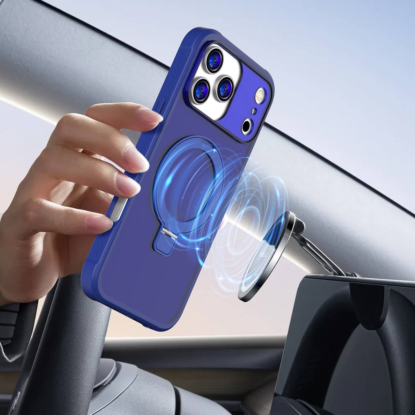 Alt View 1. Dteck - Matte Case for Apple iPhone 17 Pro Max,Compatible with Mag-Safe,Rugged PC+TPU Cover with Invisible Ring Stand - Darkblue.