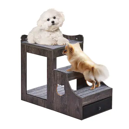 Front. VEVOR - Pet Bunk Bed with Removable Stairs, Dog/Cat Window Perch with Storage, Multi-Level Bed Window Perch - Gray.