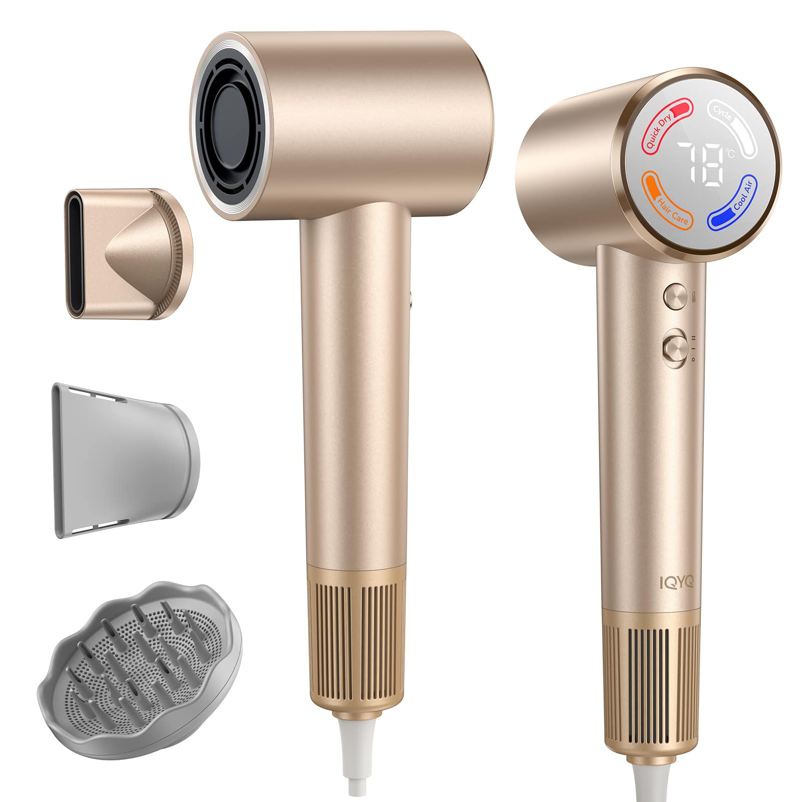 Teendow - 1400W High-Speed Ionic Hair Dryer with 110,000 RPM Brushless Motor, 5 Modes & Smart Sensor, Lightweight - Rose Gold