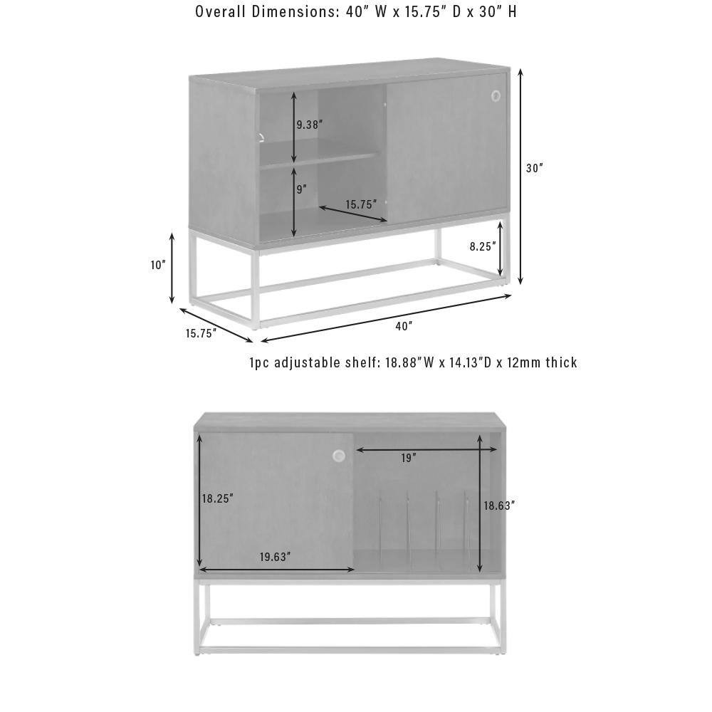 Overall Dimensions: 40" W x 15.75" D x 30" H  
1pc adjustable shelf: 18.88"W x 14.13"D x 12mm thick